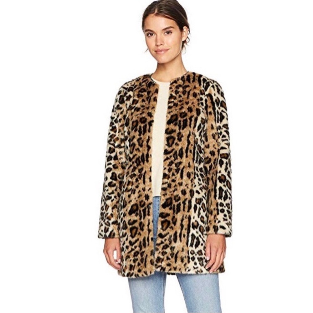 Tahari Jenna Leopard Faux Fur‎ Coat Size L